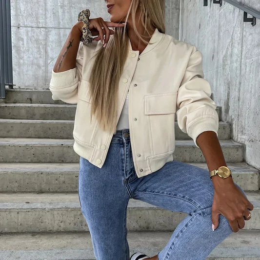 Dames Bomberjack met Drukknoopsluiting en Klepzakken voor Casual Outfits 0