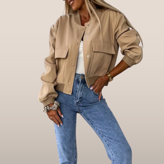 Dames Bomberjack met Drukknoopsluiting en Klepzakken voor Casual Outfits 1