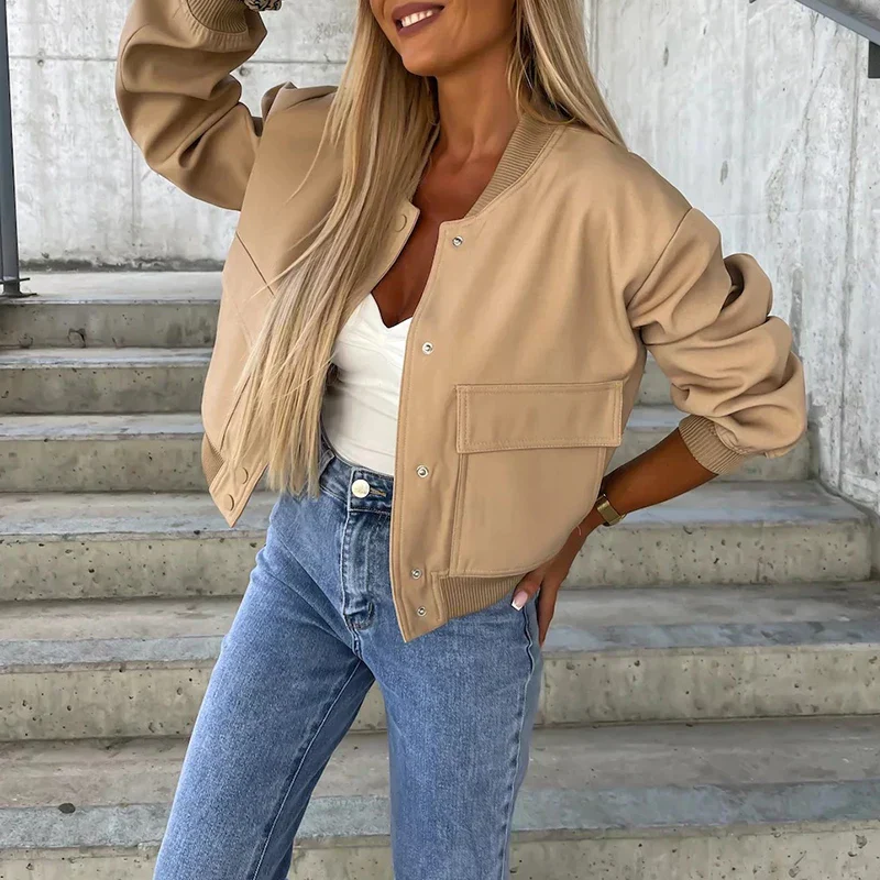 Dames Bomberjack met Drukknoopsluiting en Klepzakken voor Casual Outfits 2
