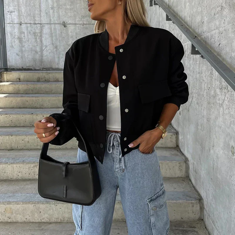 Dames Bomberjack met Drukknoopsluiting en Klepzakken voor Casual Outfits 4