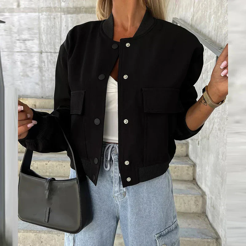 Dames Bomberjack met Drukknoopsluiting en Klepzakken voor Casual Outfits 5