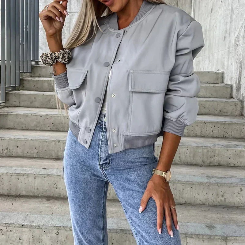 Dames Bomberjack met Drukknoopsluiting en Klepzakken voor Casual Outfits 6
