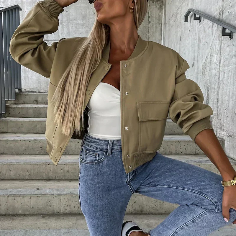 Dames Bomberjack met Drukknoopsluiting en Klepzakken voor Casual Outfits 8