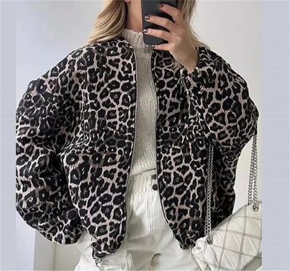 Dames Bomberjack met Luipaardprint en Comfortabele Pasvorm 0