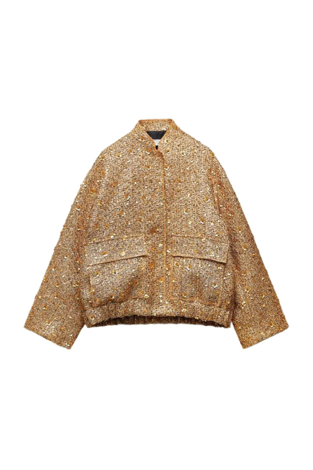 Dames Korte Glitterjas met Kraag en Oversized Pasvorm