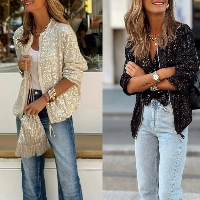 Dames Bomberjack met Pailletten en Ritssluiting voor Casual Chic Look 3