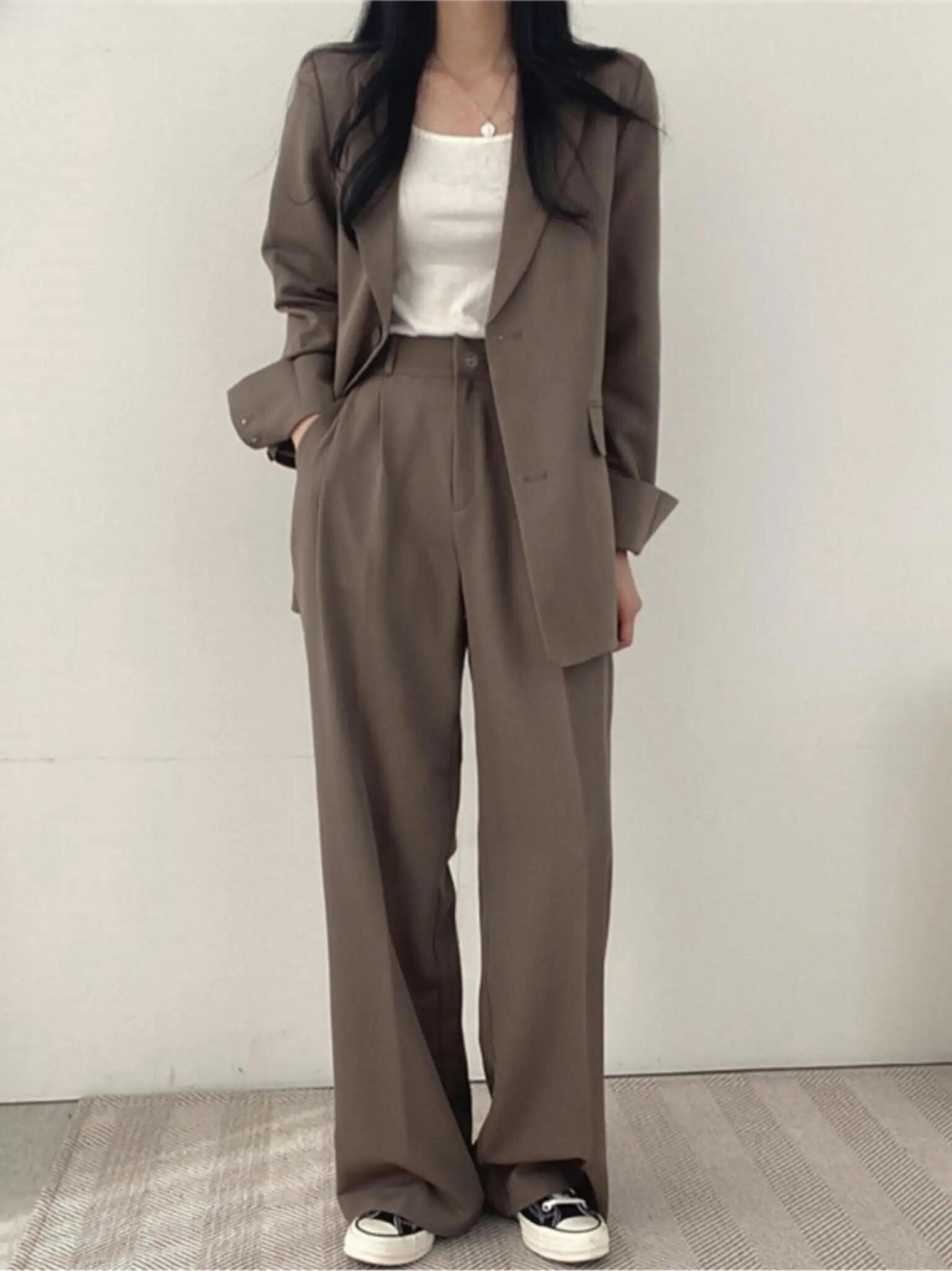 Dames Broekpak met Oversized Blazer en Wide-Leg Pantalon voor Bruiloft 8
