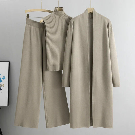 Dames Co Ord Set met Lange Cardigan en Mouwloze Coltrui voor Comfy Look 0