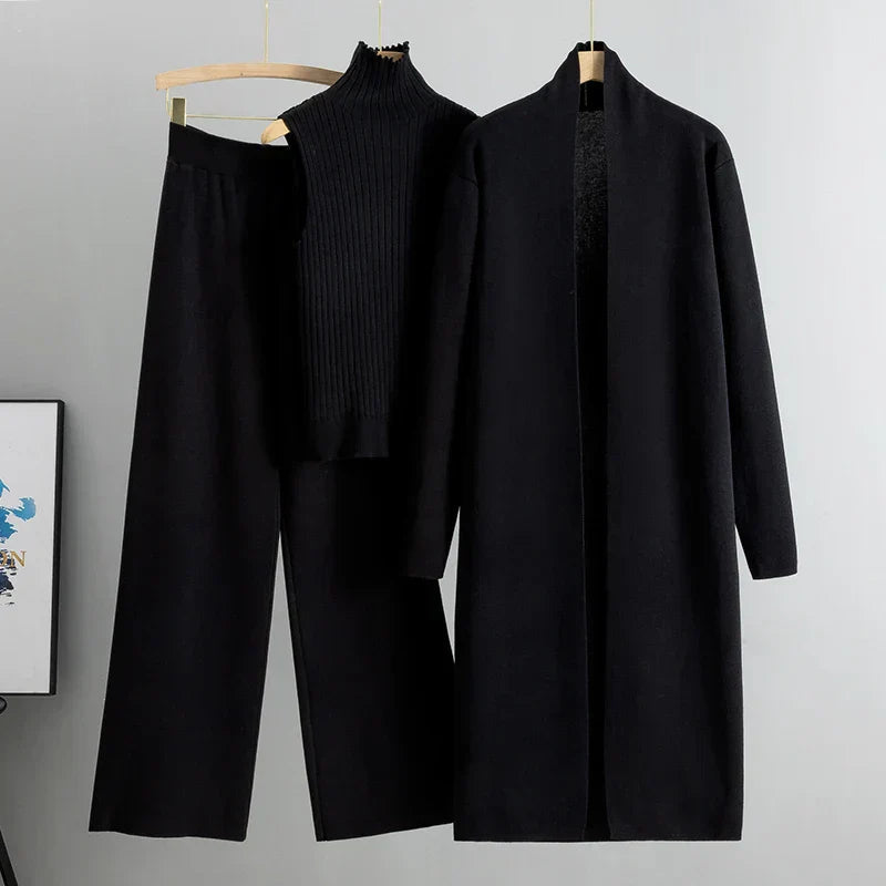 Dames Co Ord Set met Lange Cardigan en Mouwloze Coltrui voor Comfy Look 11