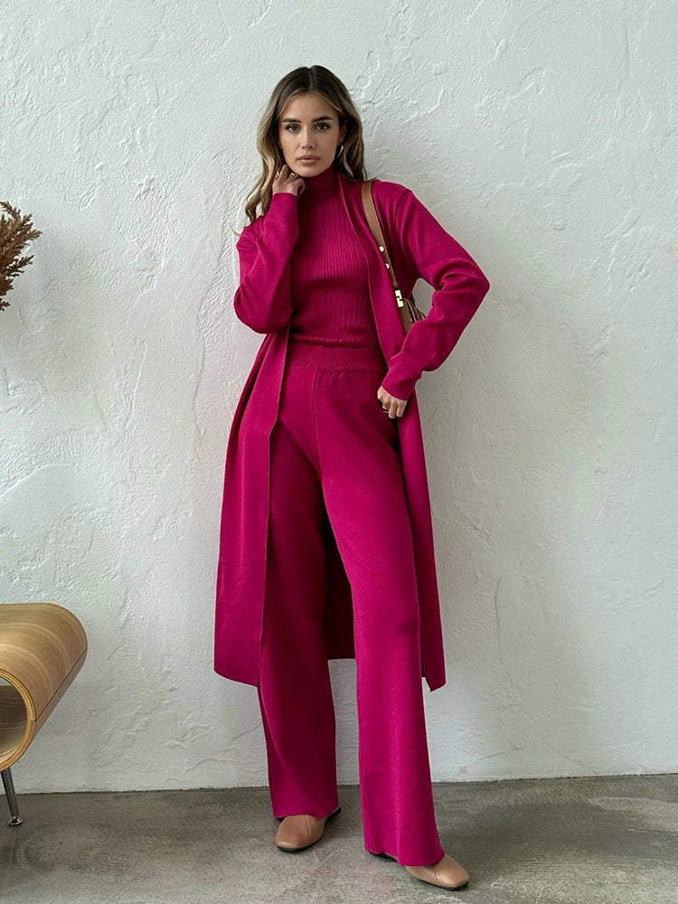 Dames Co Ord Set met Lange Cardigan en Mouwloze Coltrui voor Comfy Look 5
