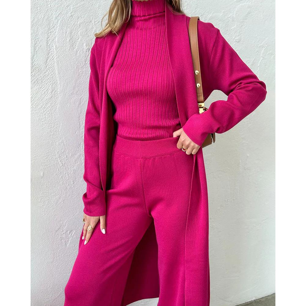 Dames Co Ord Set met Lange Cardigan en Mouwloze Coltrui voor Comfy Look 7