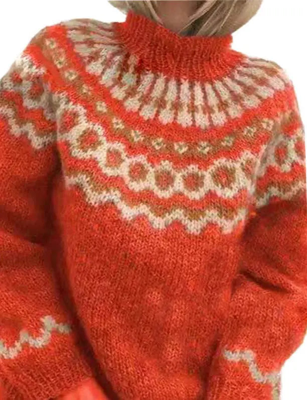 Dames Gebreide Coltrui met Scandinavisch Patroon Rood