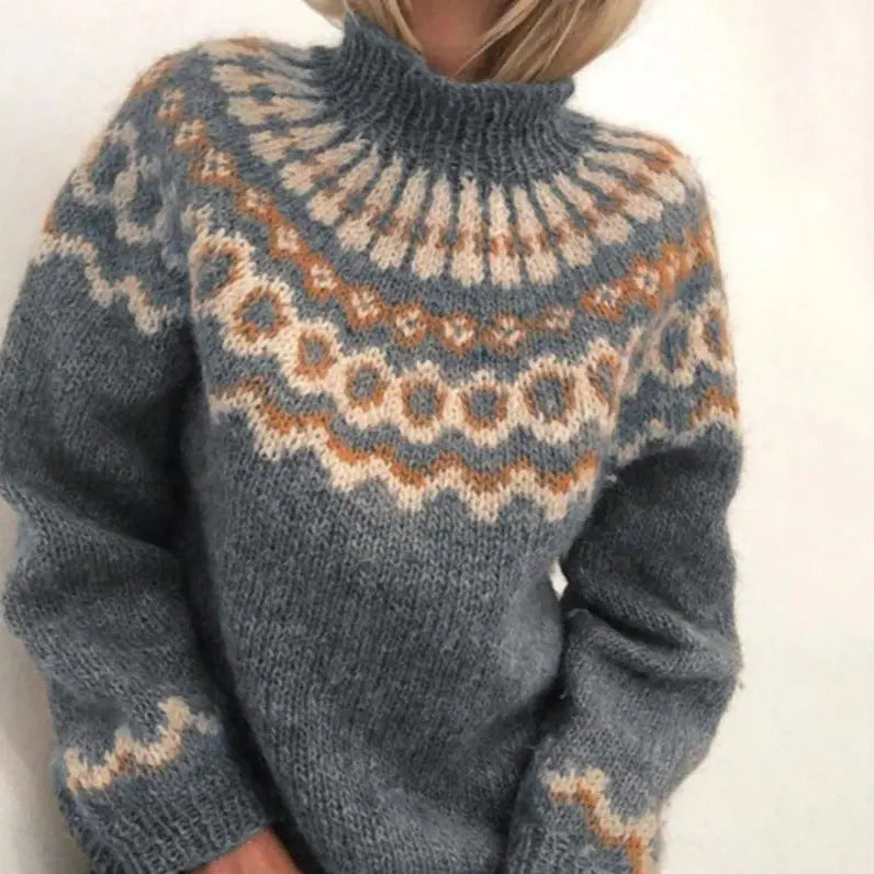 Dames Gebreide Coltrui met Scandinavisch Patroon Grijs
