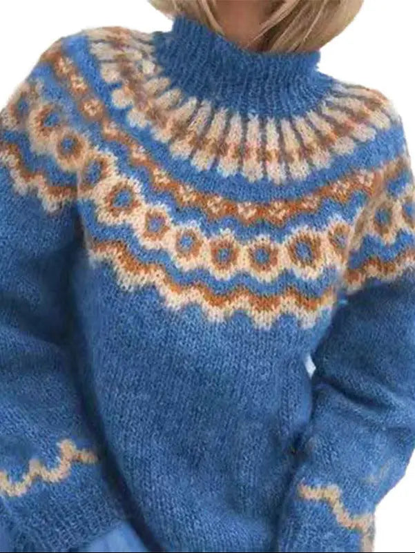 Dames Gebreide Coltrui met Scandinavisch Patroon Blauw