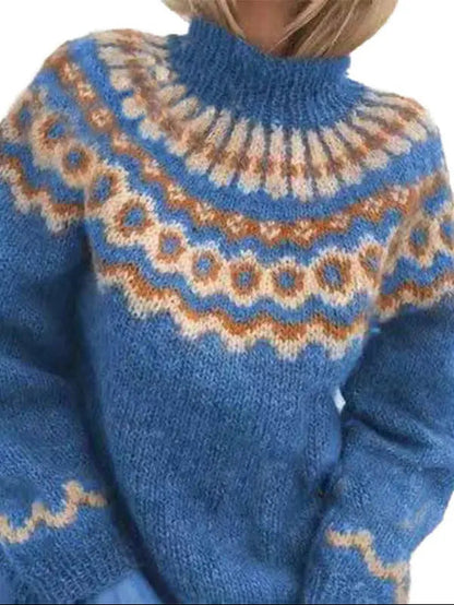 Dames Gebreide Coltrui met Scandinavisch Patroon Blauw