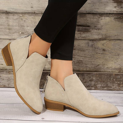 Dames Enkellaarsjes met Puntige Neus en Lage Hak Beige
