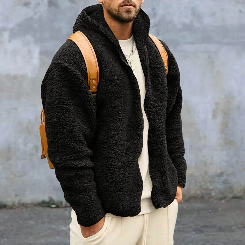 Heren Teddy Fleece Vest met Capuchon en Rits Zwart