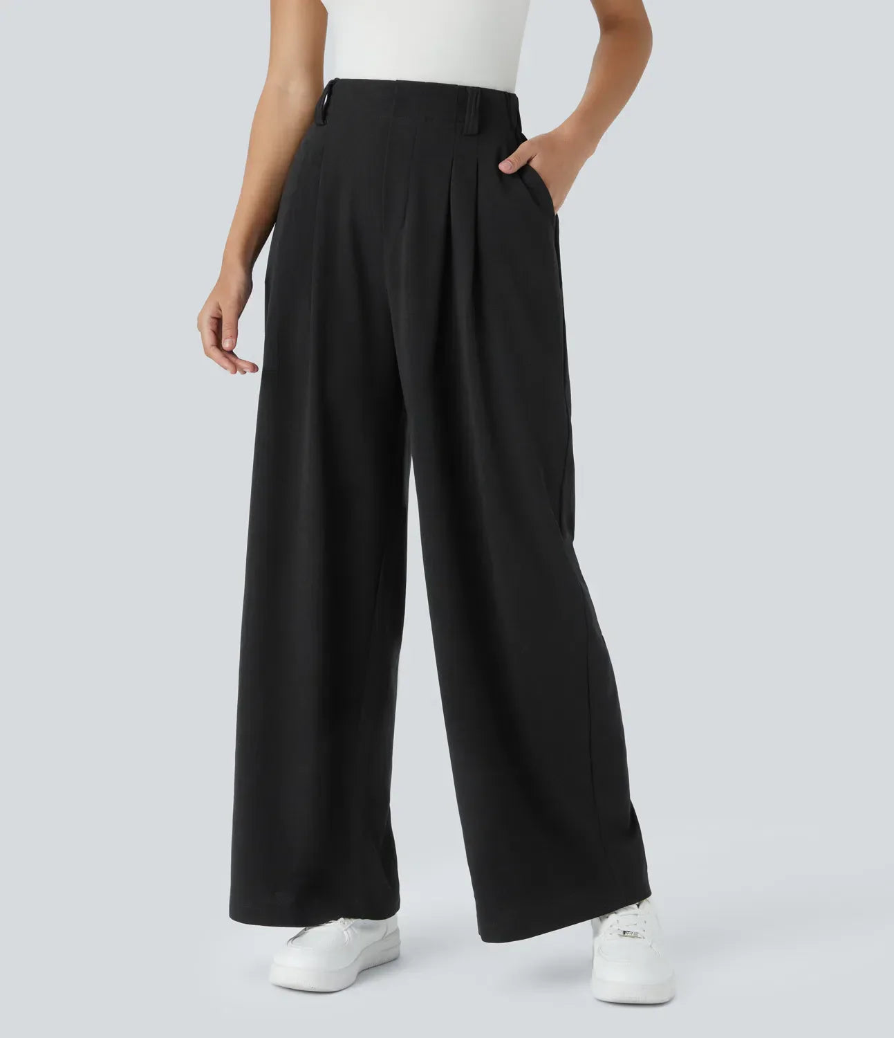 Dames Hoge Taille Broek met Elastische Taille en Wijde Pijpen 1