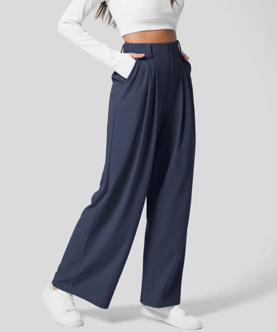 Dames Hoge Taille Broek met Elastische Taille en Wijde Pijpen 2