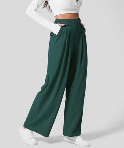 Dames Hoge Taille Broek met Elastische Taille en Wijde Pijpen 4