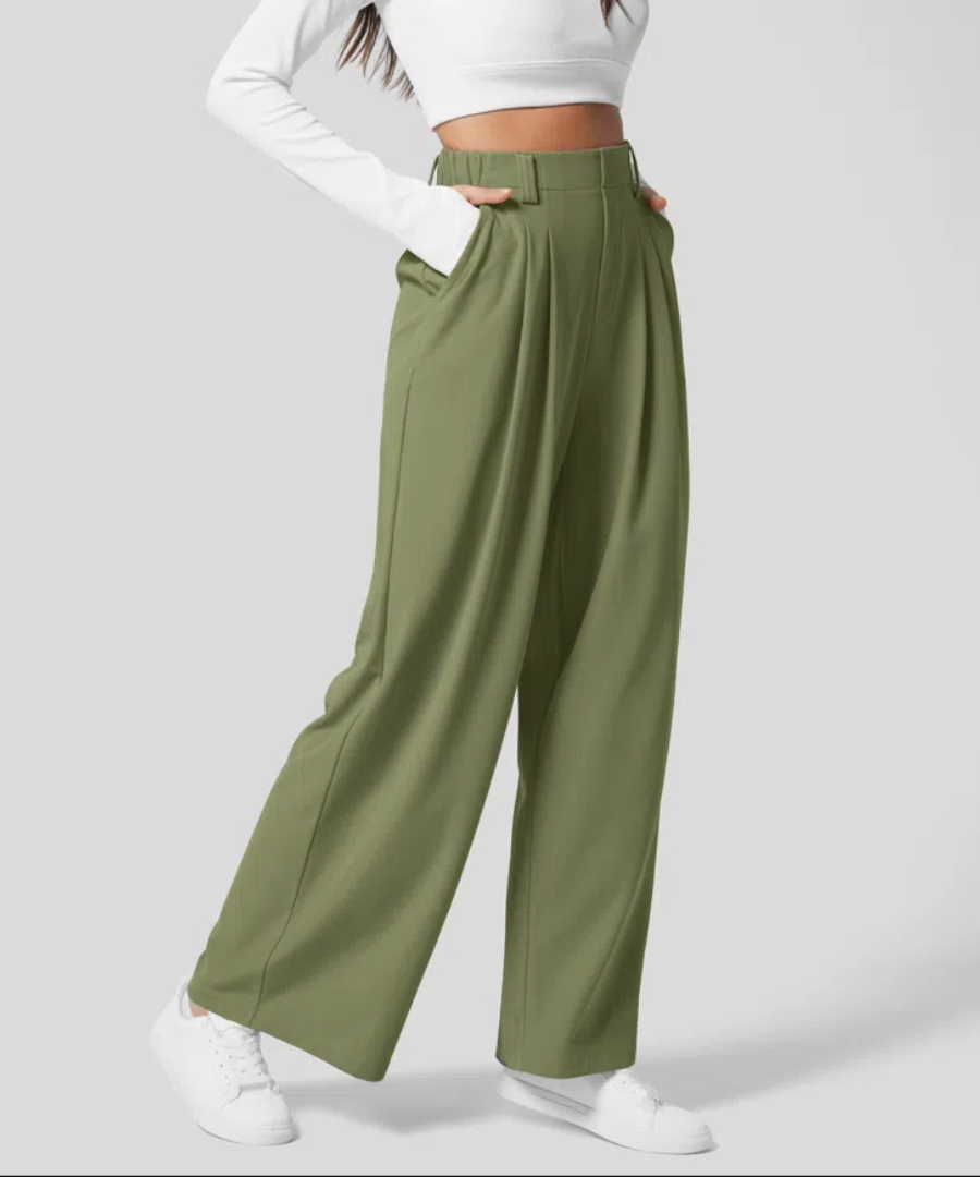 Dames Hoge Taille Broek met Elastische Taille en Wijde Pijpen 5