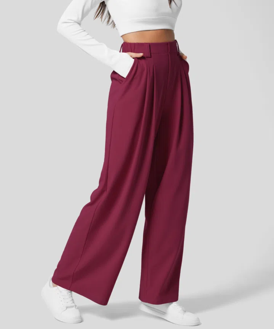 Dames Hoge Taille Broek met Elastische Taille en Wijde Pijpen 6