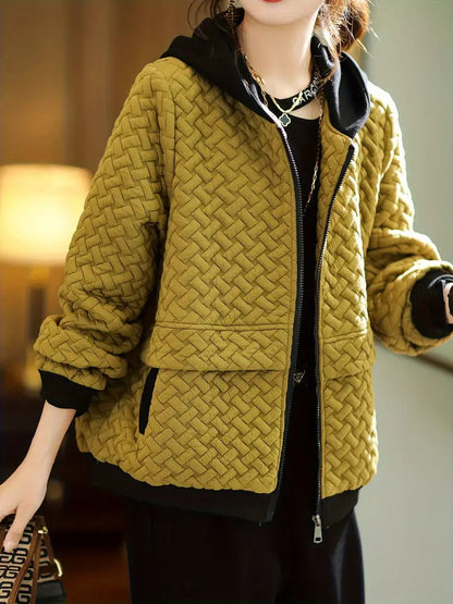 Dames Gewatteerde Hoodie met Rits en Basketweave Patroon