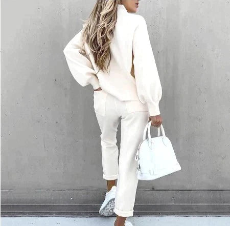 Dames Huispak met Rolkraag en Hoge Taille Broek voor de Herfst en Winter