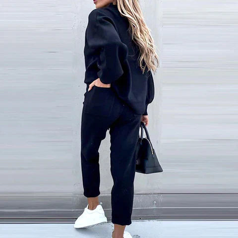 Dames Huispak met Rolkraag en Hoge Taille Broek voor de Herfst en Winter