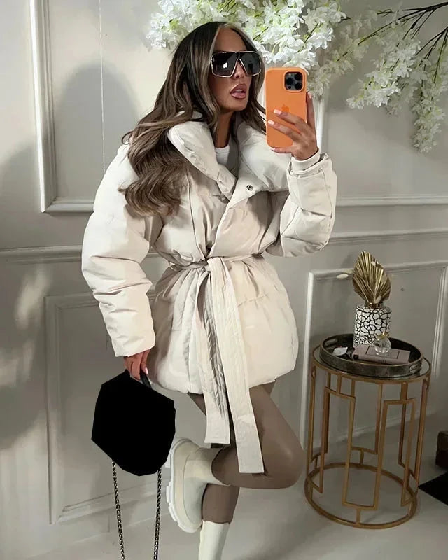 Dames Jas Winter met Ceintuur en Oversized Kraag 0