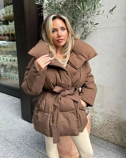 Dames Jas Winter met Ceintuur en Oversized Kraag 1