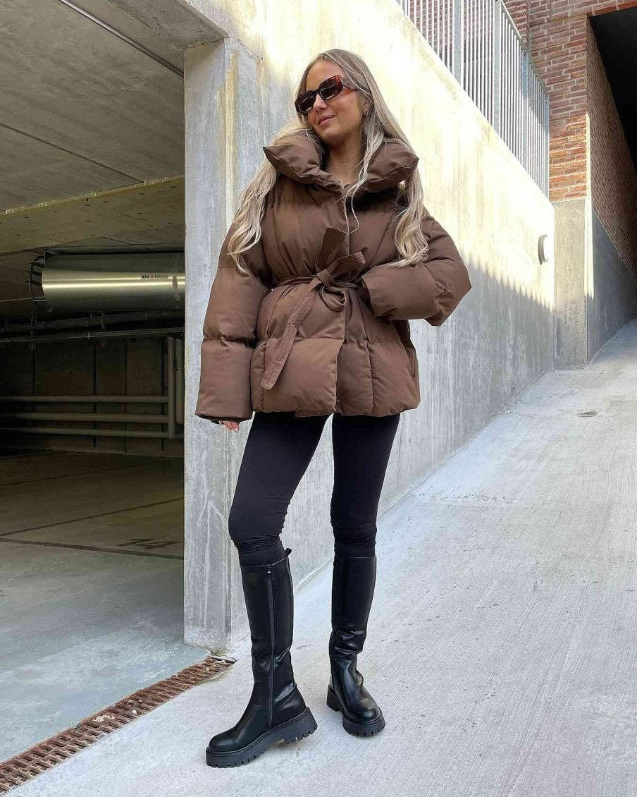 Dames Jas Winter met Ceintuur en Oversized Kraag 2