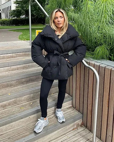 Dames Jas Winter met Ceintuur en Oversized Kraag 7