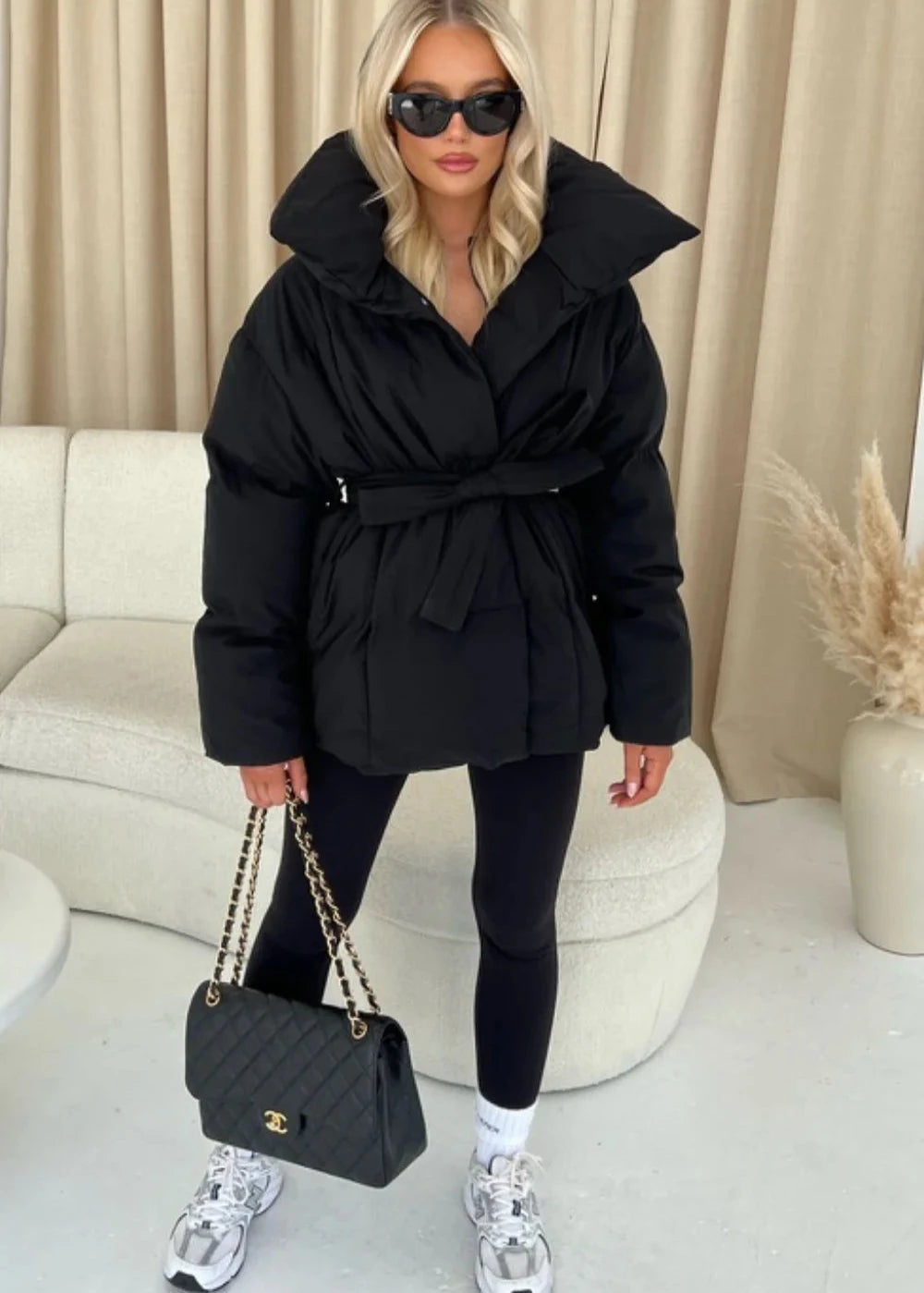 Dames Jas Winter met Ceintuur en Oversized Kraag 8