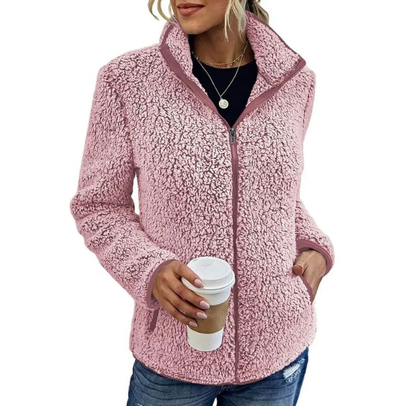 Dames Teddy Jasje met Rits Fleece Roze
