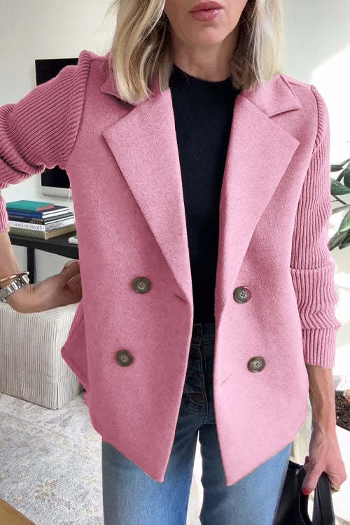 Dames Double Breasted Blazer Gebreid met Reverskraag Roze