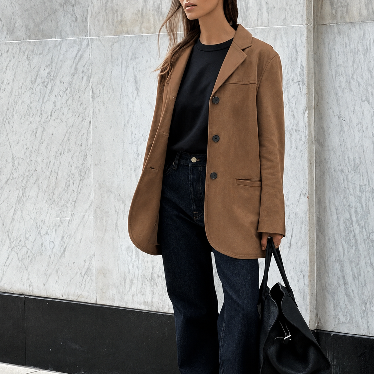 Dames Blazer Colberjasje Suèdelook Oversized