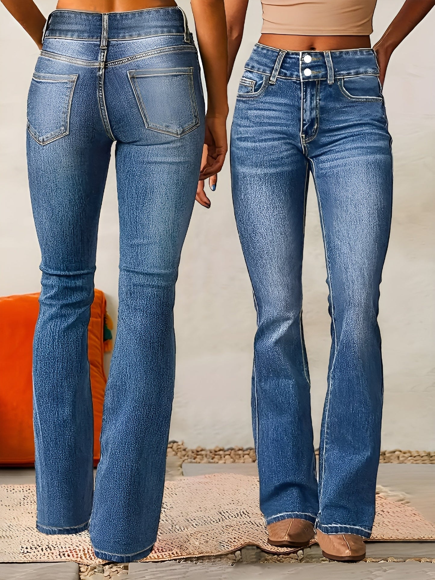 Dames Jeans met Hoge Taille en Wijde Pijpen 2
