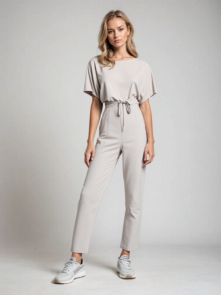 Dames Jumpsuit Korte Mouwen met Ceintuur