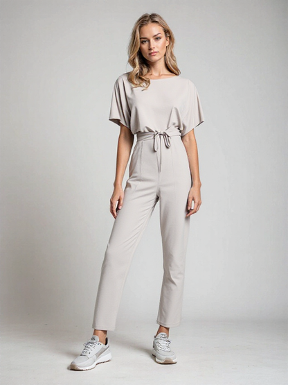 Dames Jumpsuit Korte Mouwen met Ceintuur