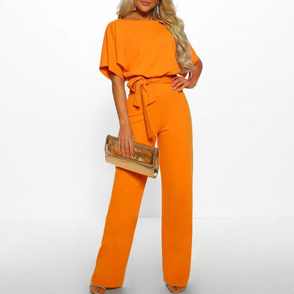 Dames Jumpsuit Korte Mouwen met Ceintuur Geel