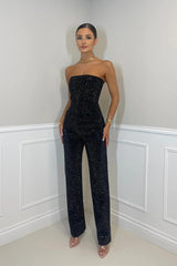 Dames Strapless Jumpsuit met Glitterdetails