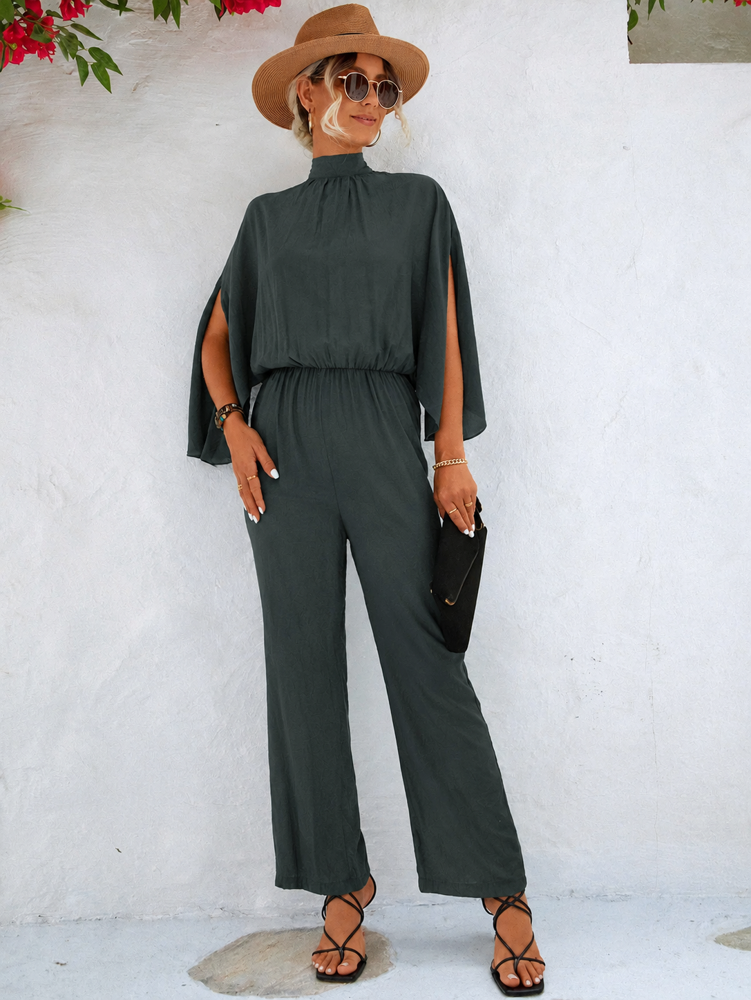 Dames Jumpsuit met Capemouwen en Tailleband Groen
