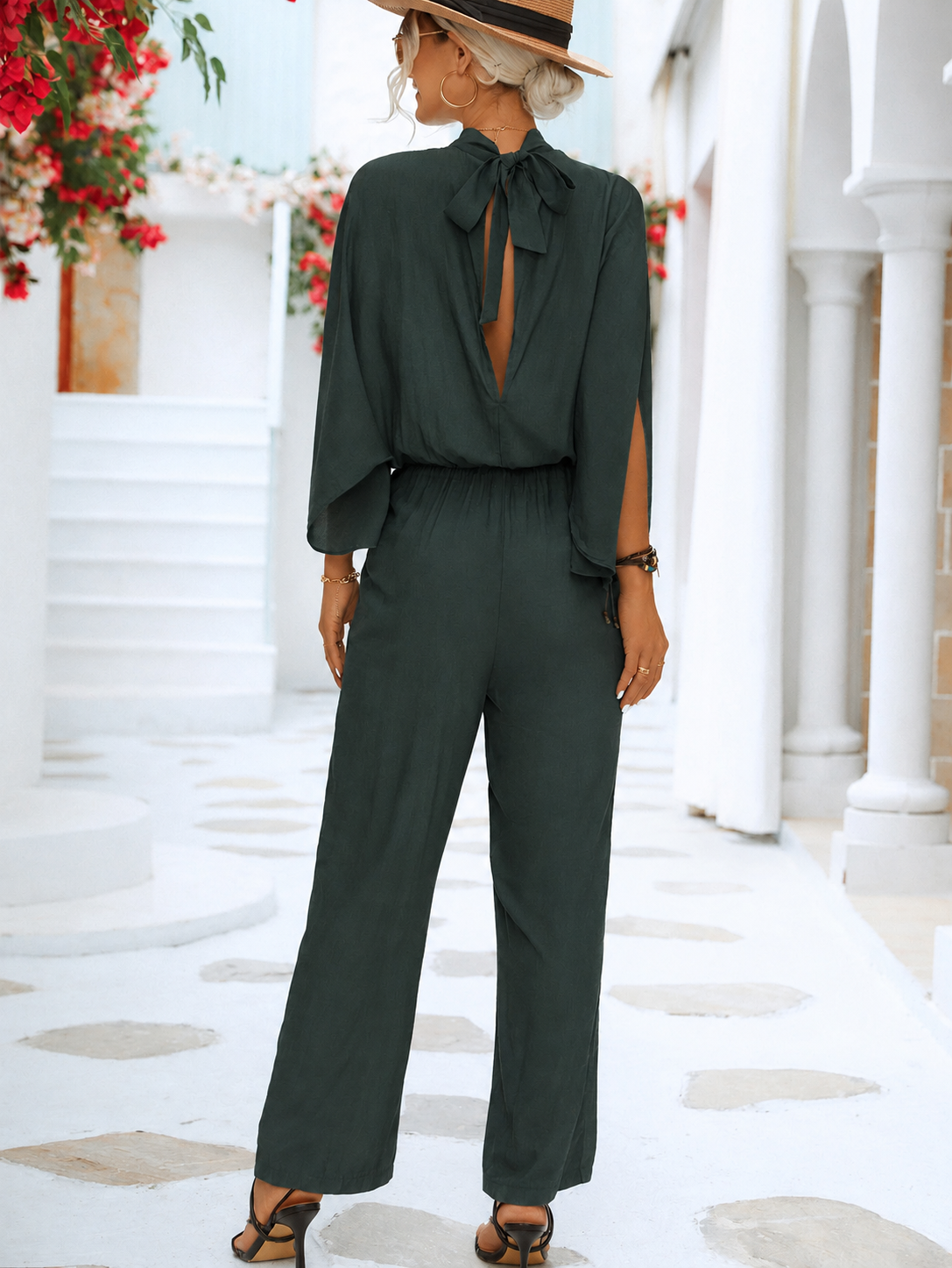 Dames Jumpsuit met Capemouwen en Tailleband Groen