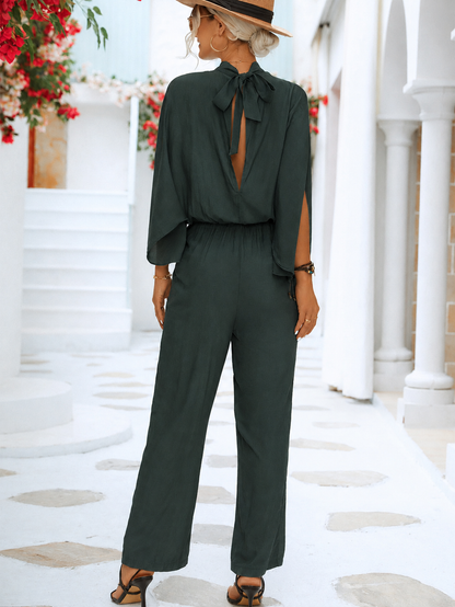 Dames Jumpsuit met Capemouwen en Tailleband Groen