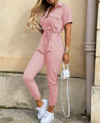Dames Jumpsuit met Knoopsluiting en Licht Getailleerde Pasvorm voor Feestelijke Gelegenheden 3
