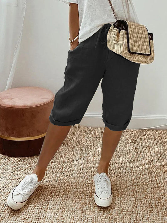 Dames Korte Broek met Elastische Tailleband Zwart