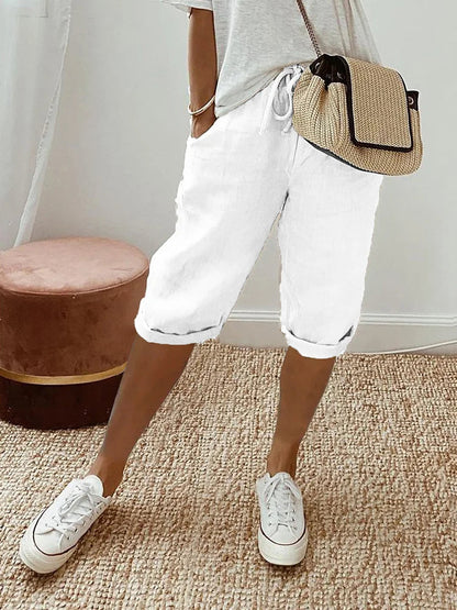 Dames Korte Broek met Elastische Tailleband Wit