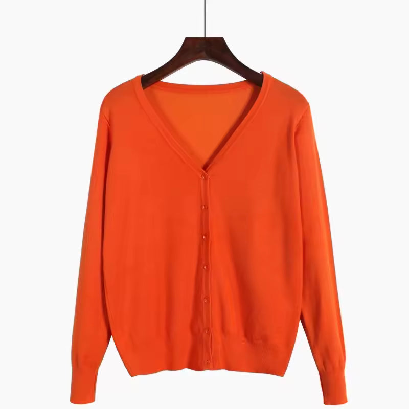 Dames Korte Cardigan Open Voorkant met Driekwart Mouwen Oranje
