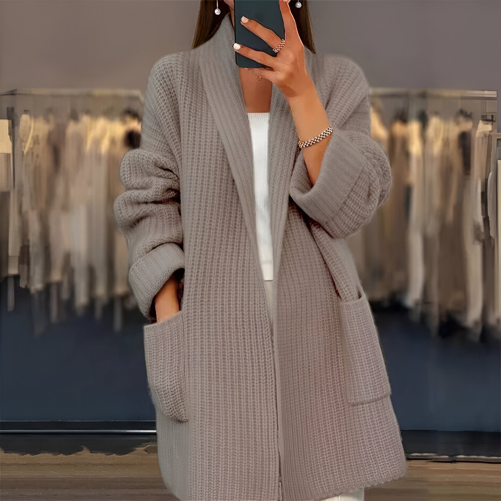 Dames Lang Vest met Losse Pasvorm en Diepe Zakken 1